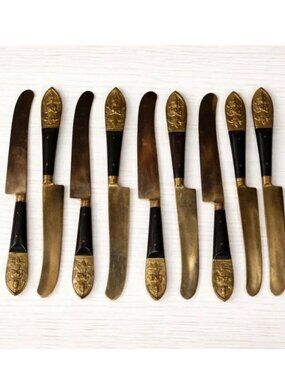 SIAM Vintage Pre-1939 (8) Brass & Wood Dinner Knives